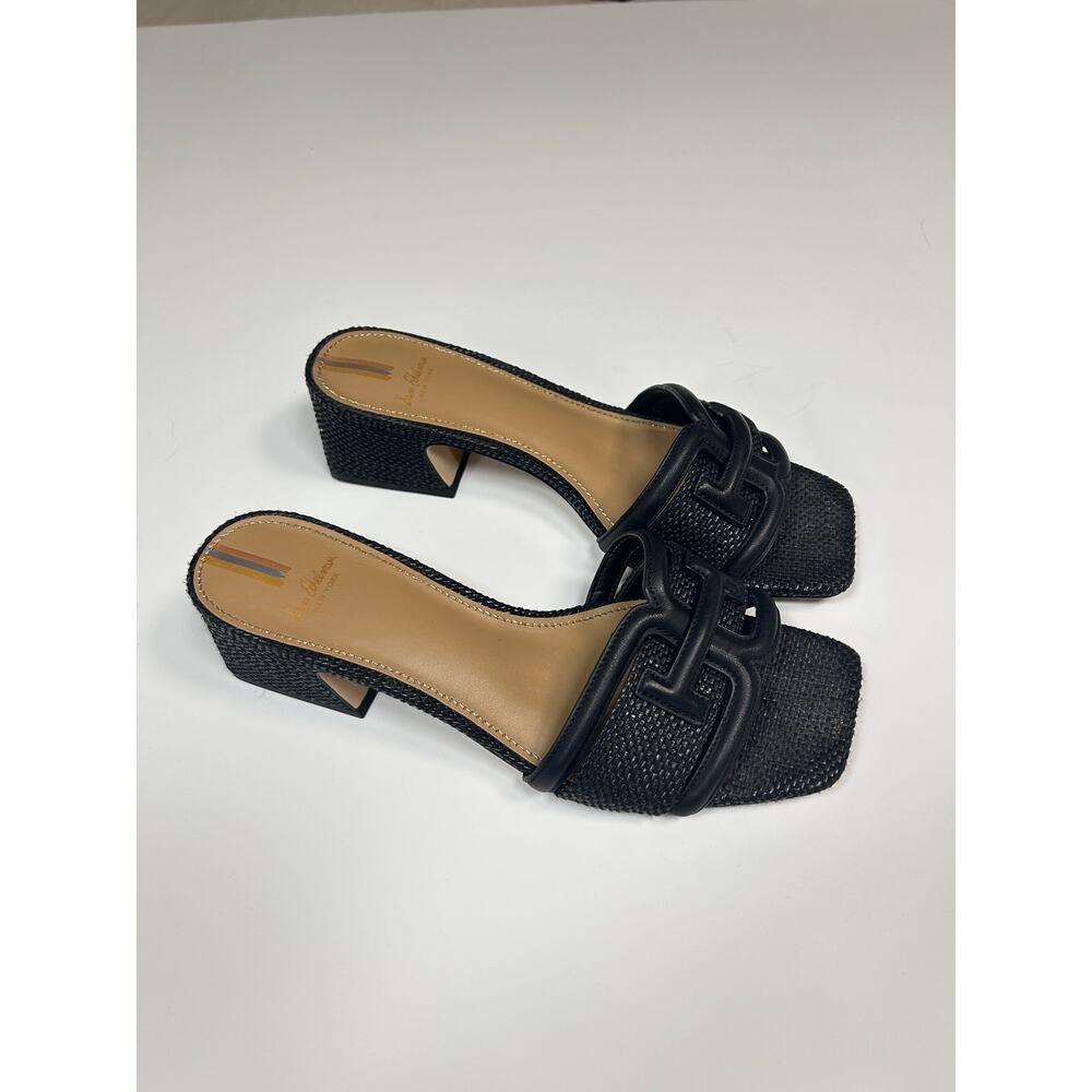 Sam Edelman Slip On Block Heel Low Square Toe Black Woven Raffia Mule W7.5